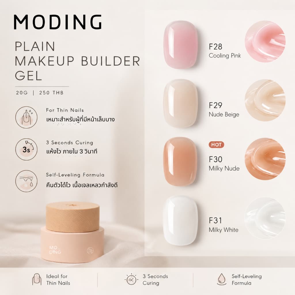 Plain makeup builder gel Moding 20G เจลเสริมหน้าเล็บสําหรับเล็บบาง รูปที่ 1