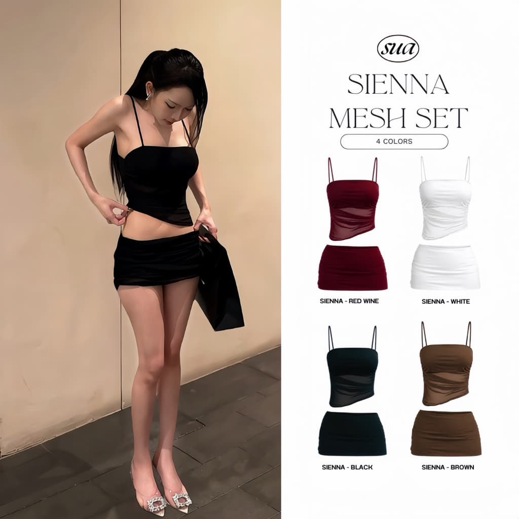 !!️ส่งไวมีส่งด่วน!!️ [SUACLOTHE] SIENNA MESH SET เซ็ท 2 ชิ้น สายเดี่ยวซีทรูและกระโปรง พร้อมส่ง