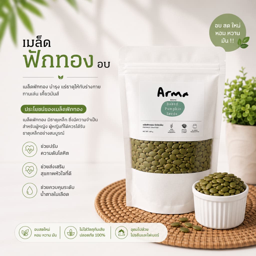 เมล็ดฟักทอง 200g อบ ARMA ROOTS (ไม่ใส่เกลือ)