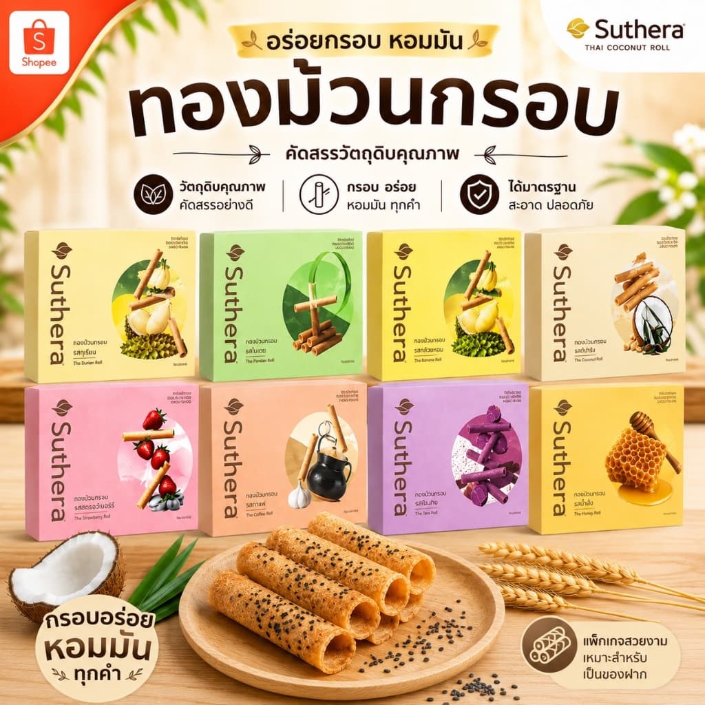 ผลิตใหม่ ไม่ค้างสต๊อก | ส่งจาก กทม. | ทองม้วนสุธีรา 192g. (มีให้เลือก 8 รสชาติ) + Party pack สั่งซื้อขั้นต่ํา…