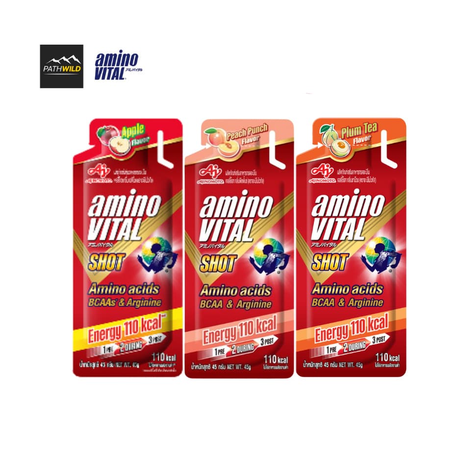 AMINO VITAL SHOT เจลพลังงาน 45 g มี BCAAs และกรดอะมิโนที่จําเป็น ทานง่าย ดูดซึมเร็ว