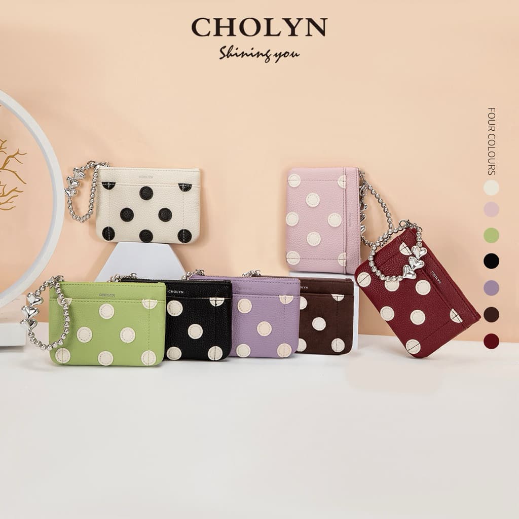กระเป๋าเงินรุ่นใหม่ พกพาสะดวก polka dot หนังลิ้นจี่ รหัส-9