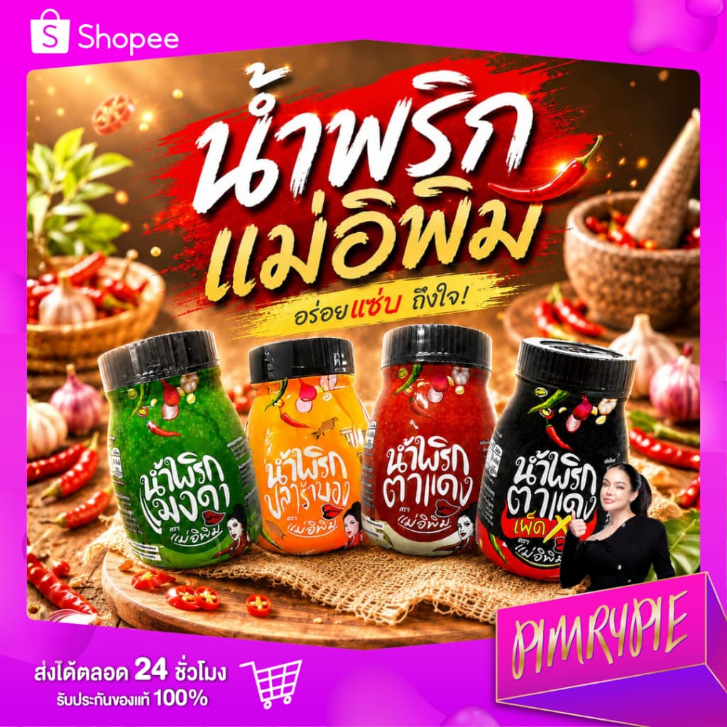 PIMRYPIE น้ําพริกตราแม่อิพิม 4 รสชาติ ขนาด 180 กรัม (เลือกรสชาติ)