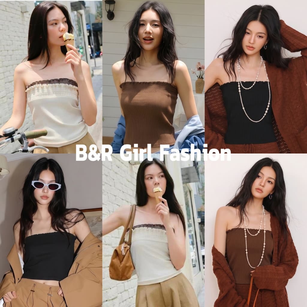 B&R พร้อมส่ง เสื้อสายเดี่ยวทรงบราทูบขอบจีบ ผู้หญิง ทรงสั้นเข้ารูปช่วยให้ดูผอม เสื้อชั้นในพื้นฐาน