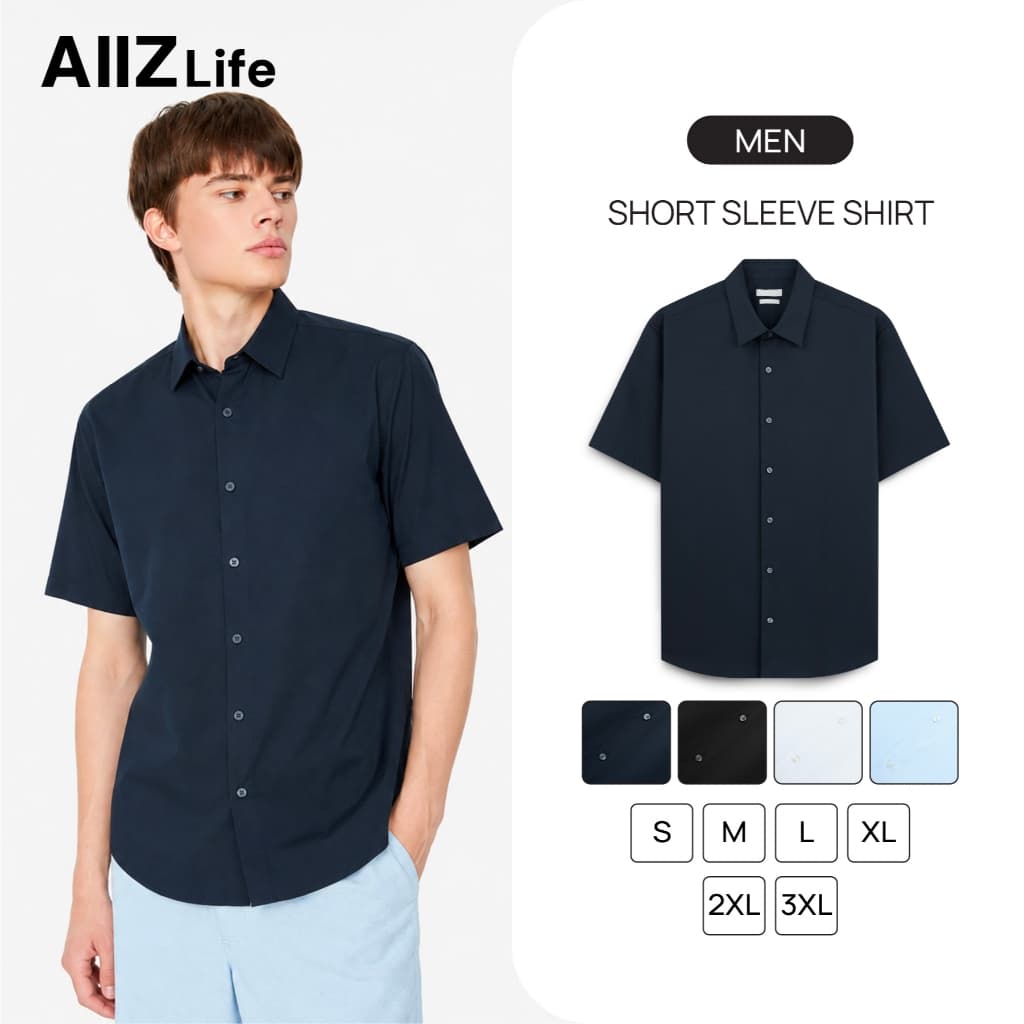 AIIZ (เอ ทู แซด) - AIIZ เสื้อเชิ้ตผู้ชายแขนสั้น สีพื้น AIIZ Men's Short Sleeve Shirt