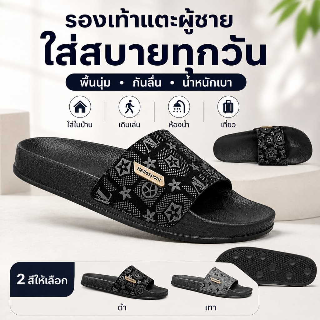 รองเท้าแตะผู้ชาย พื้นนุ่ม กันลื่น น้ําหนักเบา สายคาดกว้าง ลายแฟชั่น ใส่สบาย สําหรับใส่บ้าน เดินเล่น เที่ยว…