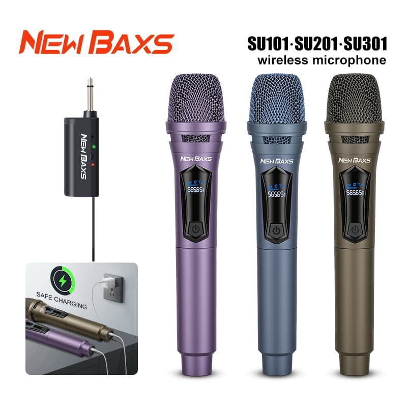 NEW BAXS SU101/SU102 ไมโครโฟนไร้สาย UHF การชาร์จ 5V, Plug and Play 6.5 มม. ระยะรับ 50 ม KTV Karaoke Matte…