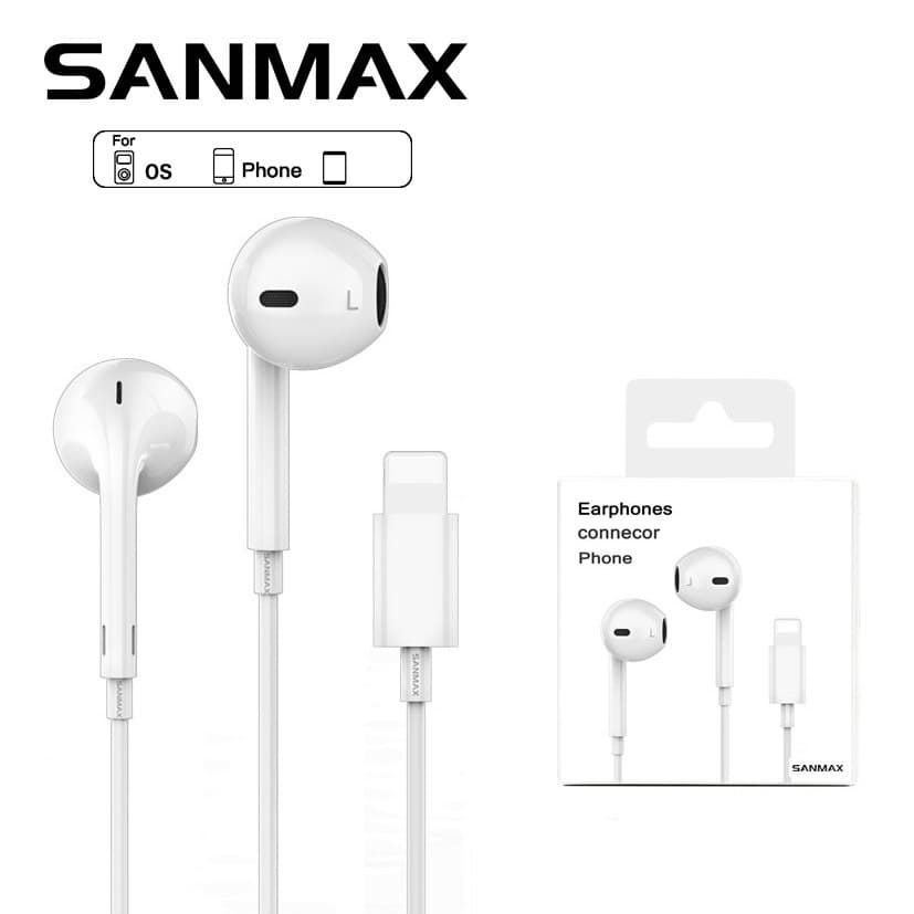sanmax หูฟังบลูทูธแบบมีสาย i14B เสียงดี มีไมโครโฟนในตัว สําหรับ phone 7 8 x 11 12 13 14 (รับประกัน 6 เดือน) รูปที่ 1