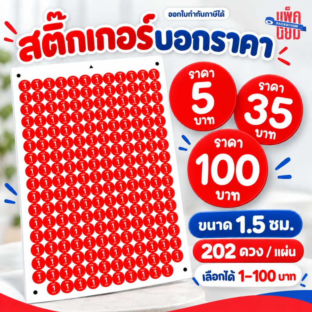 สติ๊กเกอร์ราคา ตัวเลข 1-100 ขนาด1.5ซม. (202ดวง) อักษรขาวพื้นแดง กันน้ํา 100% sticky space
