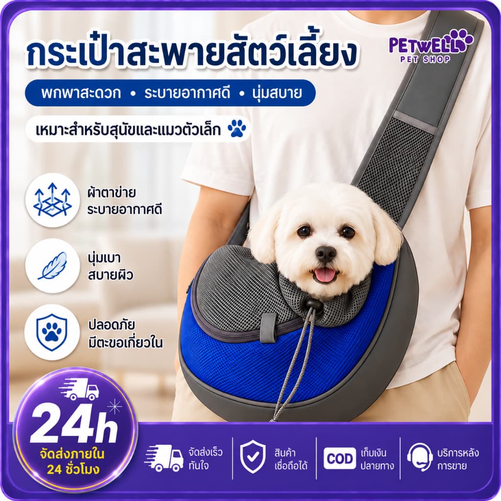 PETWELL กระเป๋าสัตว์เลี้ยง กระเป๋าครอสบอดี้ เป้สะพายหลังใส่แมวและสุนัข พกพาสะดวก…