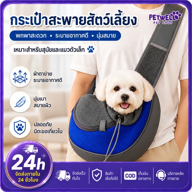PETWELL กระเป๋าสัตว์เลี้ยง กระเป๋าครอสบอดี้ เป้สะพายหลังใส่แมวและสุนัข พกพาสะดวก…