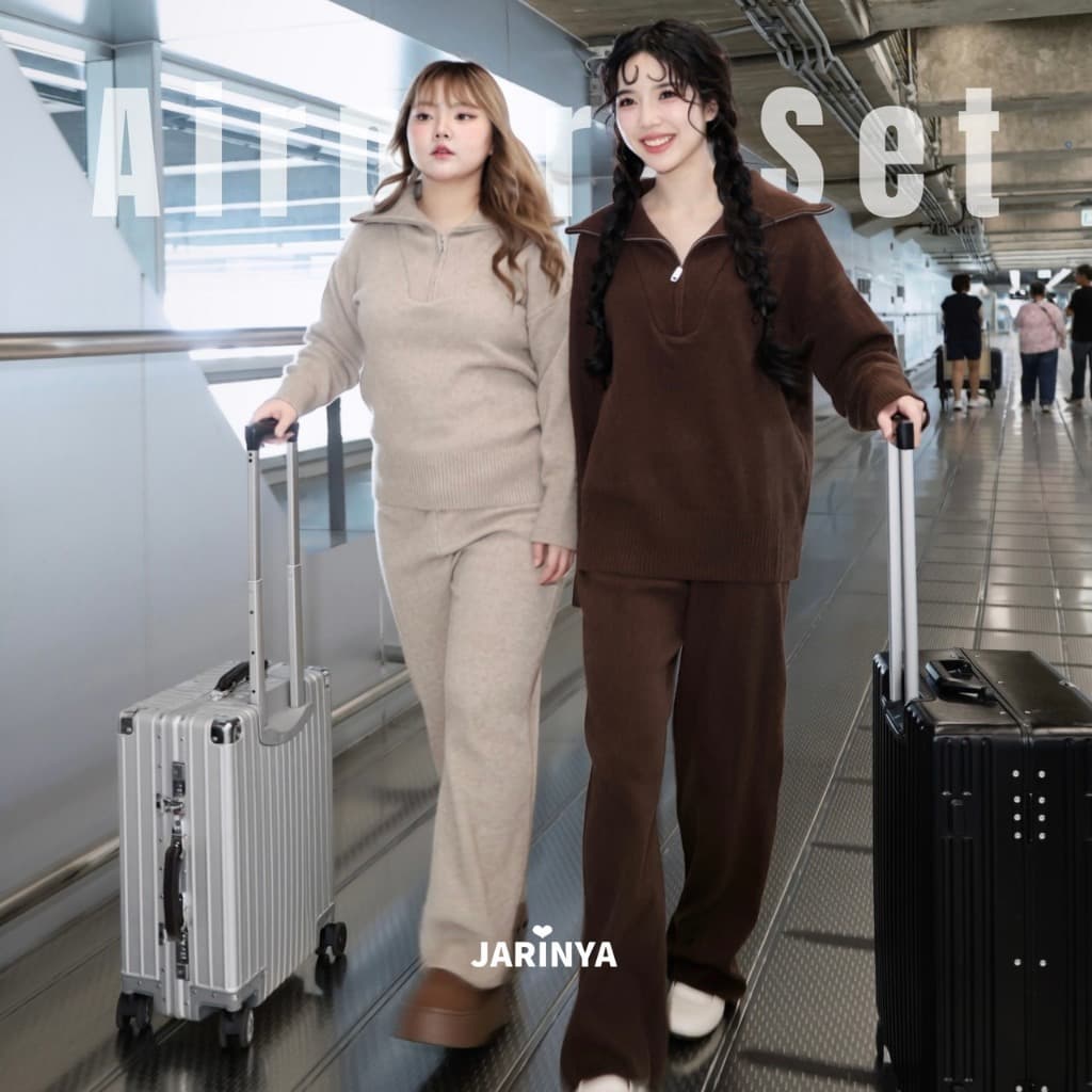 JARINYA Set 2 ชิ้น ไหมพรมเสื้อสเวสเตอร์แต่งซิป+ กางเกง สีพื้น ผ้าไหมพรมหนานุ่มไม่บาง (S115)