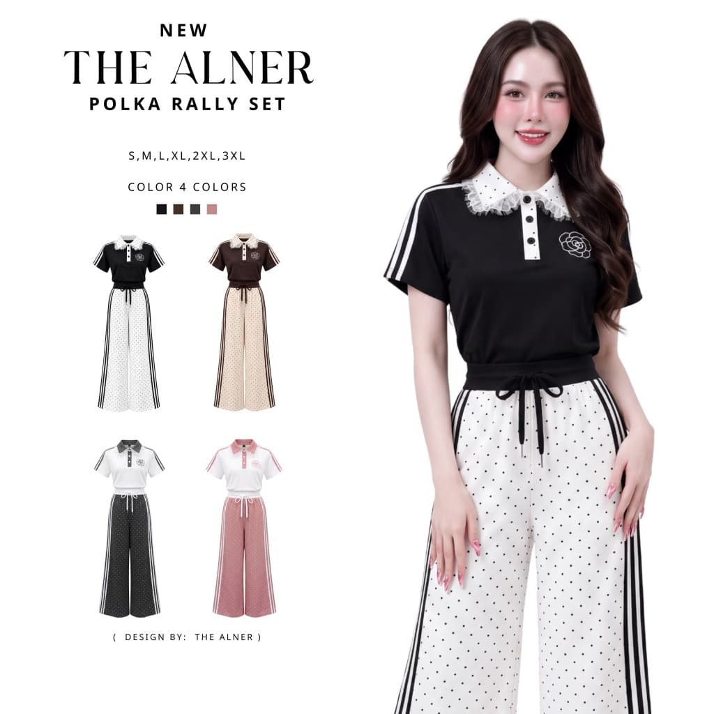 Polka Rally set ชุดเซตคามิเลียคอปกลายจุด กางเกงขายาว Thealner(ดิอัลเนอร์)