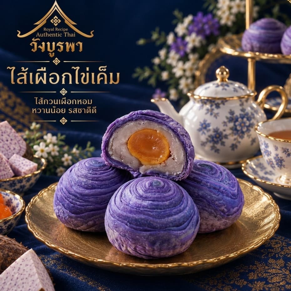 ขนมเปี๊ยะไส้เผือกไข่เค็ม ขนมเปี๊ยะวังบูรพา ขนมเปี๊ยะกุหลาบ แพ็ค 4 ชิ้น 120 กรัม