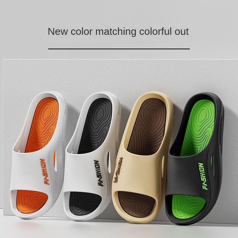 เทรนด์ผู้ชายเฉดสีรองเท้าแตะหนาด้านล่างลื่นด้านนอกสวมใส่แฟชั่นร้อยรองเท้าแตะ