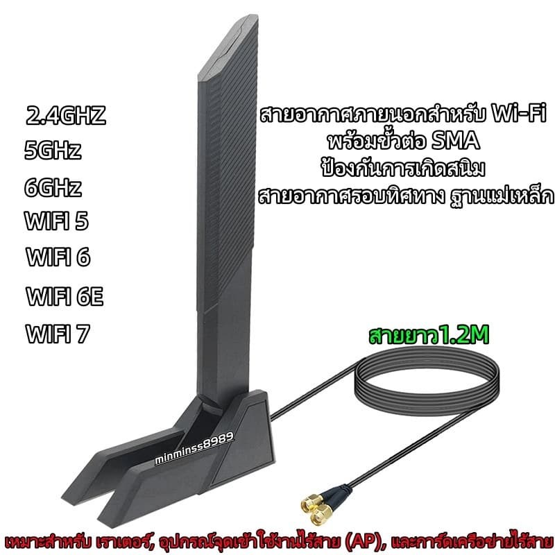 เสาอากาศแม่เหล็กภายนอก SMA เสริมสัญญาณ2.4G/5G/6G รองรับ WiFi6E/WIFI7 สําหรับB660 H670 M13H Z690 พร้อมสายต่อ