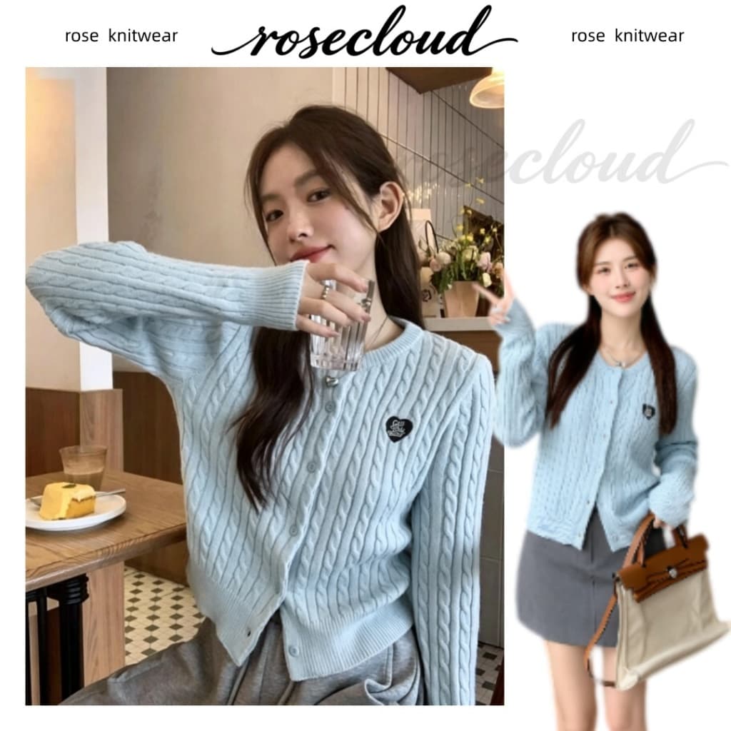 🌟rosecloud🌟เสื้อคาร์ดิแกนถักคอกลมสําหรับผู้หญิง ปักลายหัวใจสีลูกกวาด สไตล์ใหม่ เสื้อกันหนาวหรูหรา ทรงหลวม… รูปที่ 1