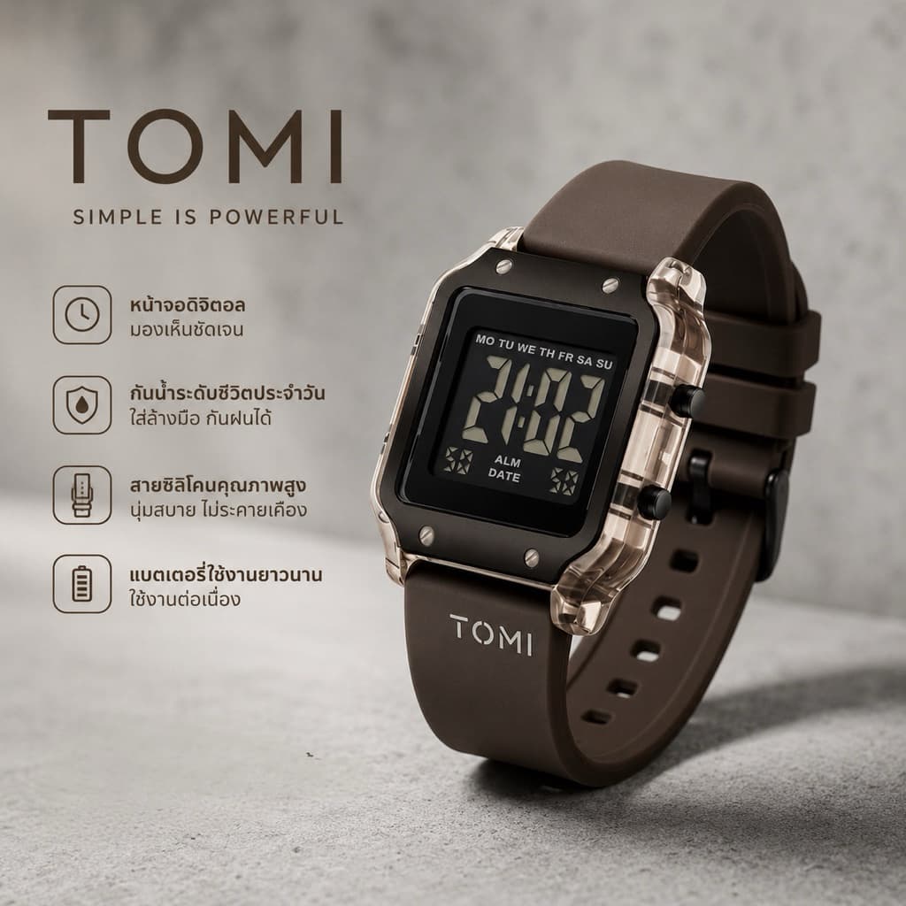 (M72) นาฬิกา TOMI รุ่นใหม่ปี 2026 ดิจิตอล กันน้ํา100% (8สี)