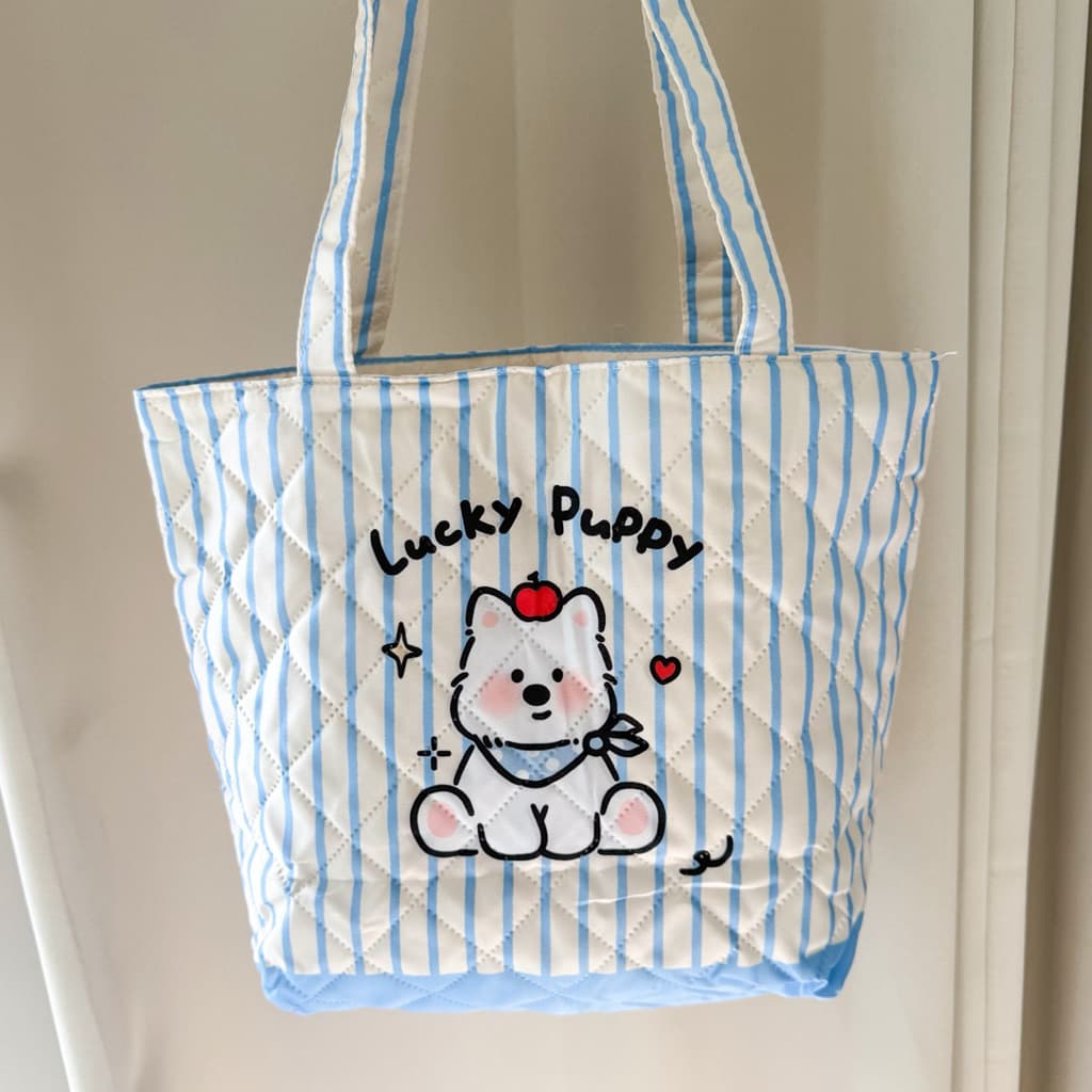 กระเป๋าผ้า มีซิป ขนาดใส่ไอแพดได้ จุของได้เยอะ ลายน้องหมาหน้าหลังน่ารักมาก มือ1