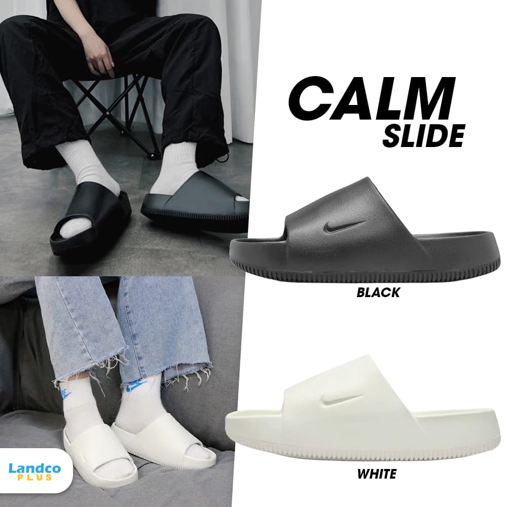 Calm Slide รองเท้าแตะ พื้นหนา กันลื่น วัสดุยางทนทาน ใส่ได้ทุกเพศ สีขาว สีคาคิ สีดํา ขนาด EU36- EU45
