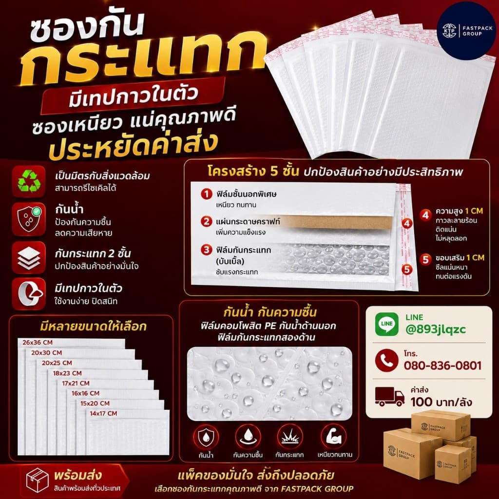 ซองกันกระแทก ซองบับเบิ้ล ไปรษณีย์ ใส่พัสดุ ราคาส่ง 1มัดมี 50-100ใบ