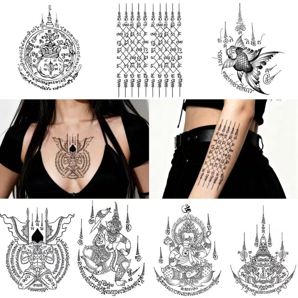 CODทั่วไทย 📦【Magic Tattoo】สติกเกอร์รอยสักลายคาถาอวยพรไทย กันน้ํา ติดทน2สัปดาห์