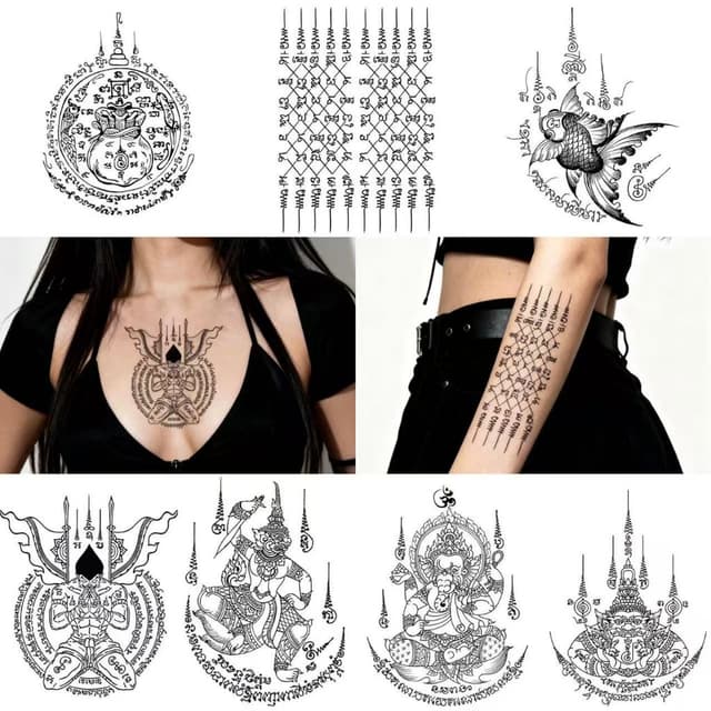 CODทั่วไทย 📦【Magic Tattoo】สติกเกอร์รอยสักลายคาถาอวยพรไทย กันน้ํา ติดทน2สัปดาห์