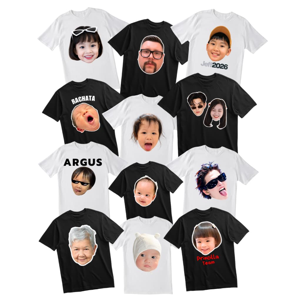 Bebeblue เสื้อครอบครัว สกรีนหน้า ลูก คนรัก สัตว์เลี้ยง สกรีนตามแบบ ออกแบบฟรี ผ้าคอตตอนเนื้อนุ่ม ส่งไว