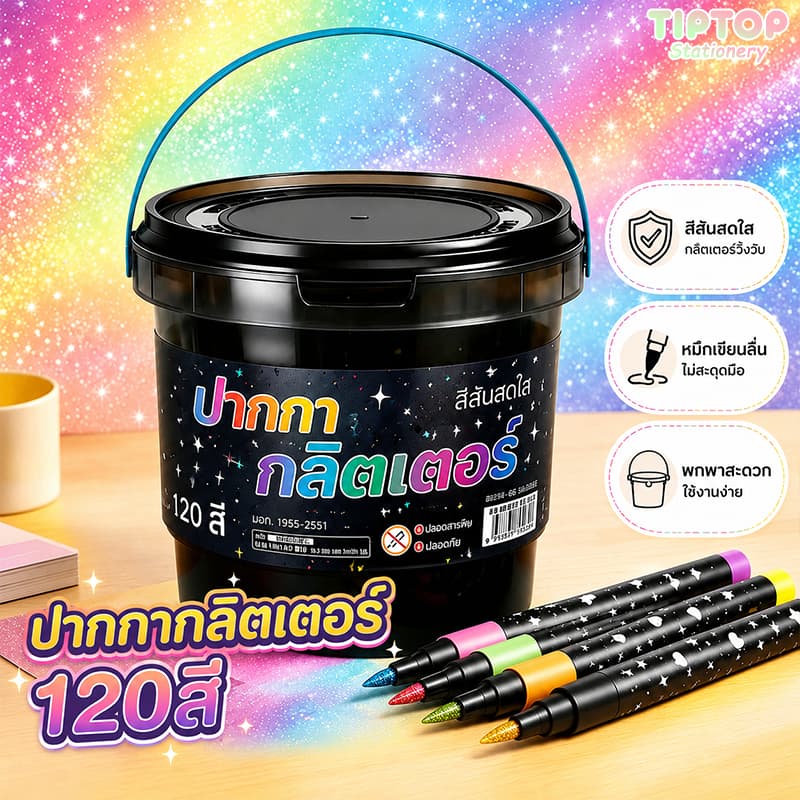 ชุดปากกามาร์คเกอร์กลิตเตอร์ 120 สี สีสดใส ไม่ซึมกระดาษ เครื่องเขียนวาดรูป ตกแต่งสมุดไดอารี่ สําหรับนักเรียน