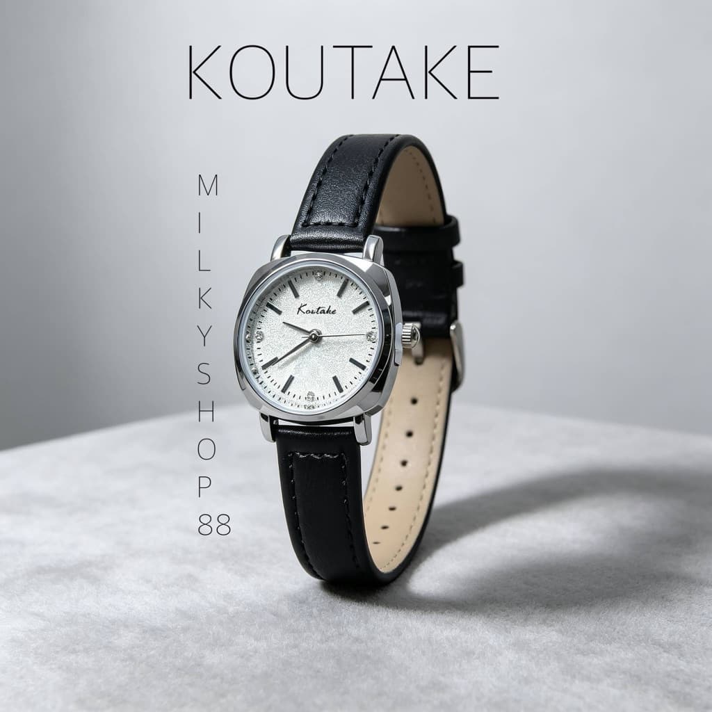 (M76) นาฬิกา KOUTAKE สายหนัง ควอช ปัดเหลี่ยมมน จุดเพชร ( 9 สี )