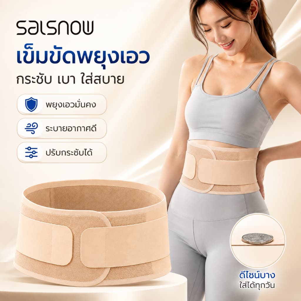 SALSNOW เข็มขัดพยุงเอว สีเนื้อ บางเฉียบ ระบายอากาศ ไม่ร้อน พยุงหลังมั่นคง ปรับกระชับได้ ใส่ใต้เสื้อได้…