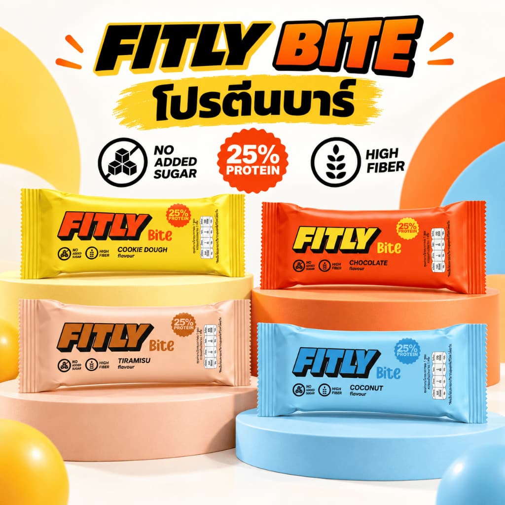 FITLY BITE Protein Bar โปรตีนบาร์ โปรตีน 25% ไม่มีน้ําตาลเติมเพิ่ม ไฟเบอร์สูง, 1 Piece, 5 pcs.
