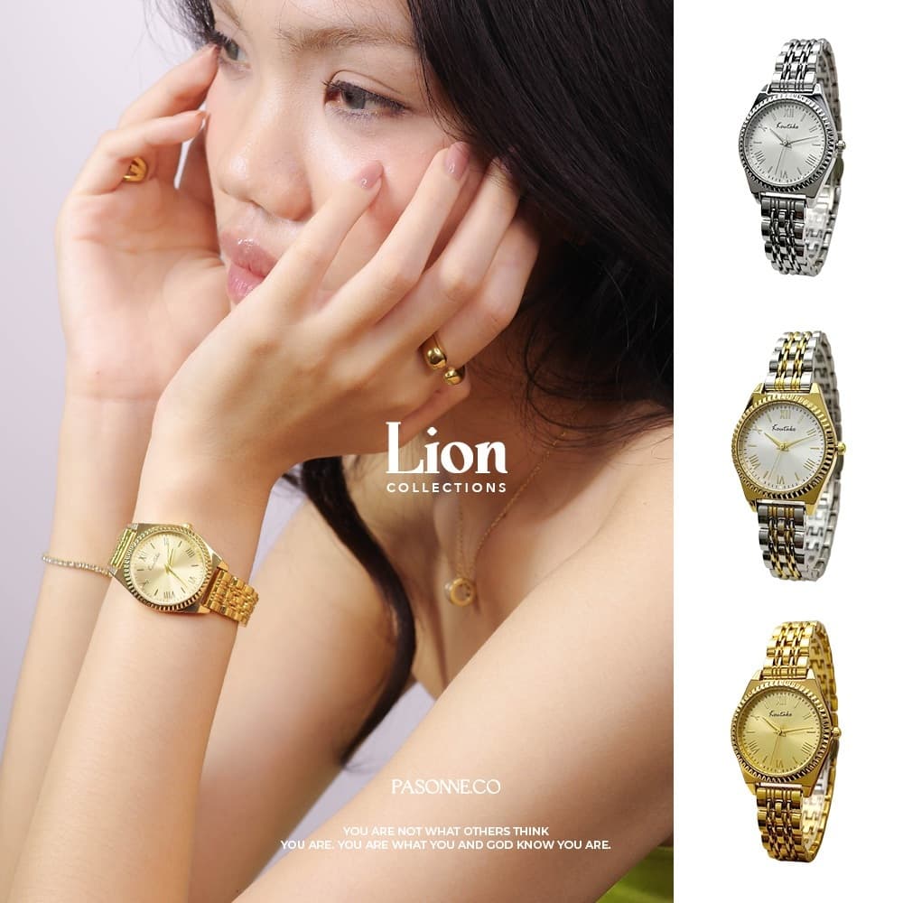 pasonne.co นาฬิกาข้อมือ รุ่น Lion สีทองสแตนเลส วินเทจ