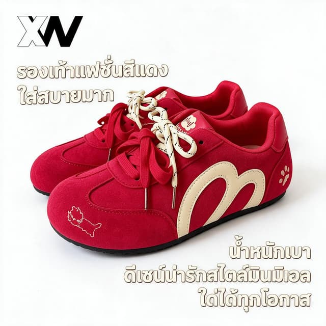 XWbrandรองเท้าเดอทรีนดีไซน์พิเศษรุ่นใหม่ฤดูร้อนพื้นหนาสปอร์ตประจําวัน ปักลายแมวน่ารัก…