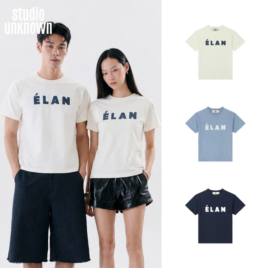 STUDIO UNKNOWN - (UNISEX) ÉLAN Regular Typo Regular T-shirt เสื้อยืดคอกลมสกรีนลาย Typography