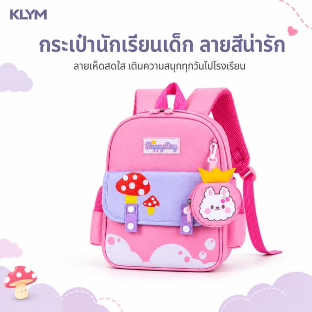KLYM #8001 กระเป๋าเป้ผ้าใบเด็กอนุบาลน่ารัก กระเป๋าโรงเรียนอนุบาล