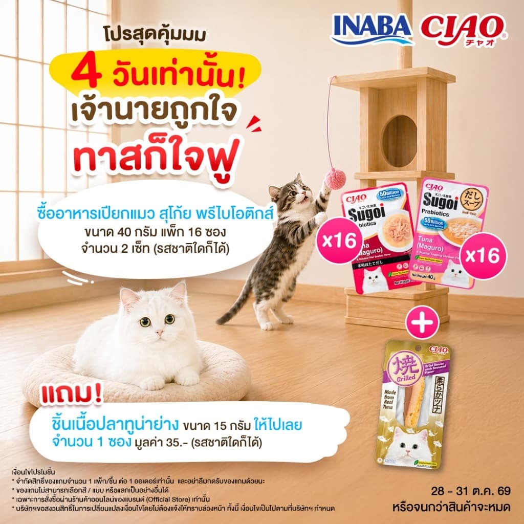 CIAO สุโก้ยพรีไบโอติกส์ ครีม & ดาชิ เพ้าช์ อาหารเปียกแมว 40 กรัม/ซอง (16ซอง) -…