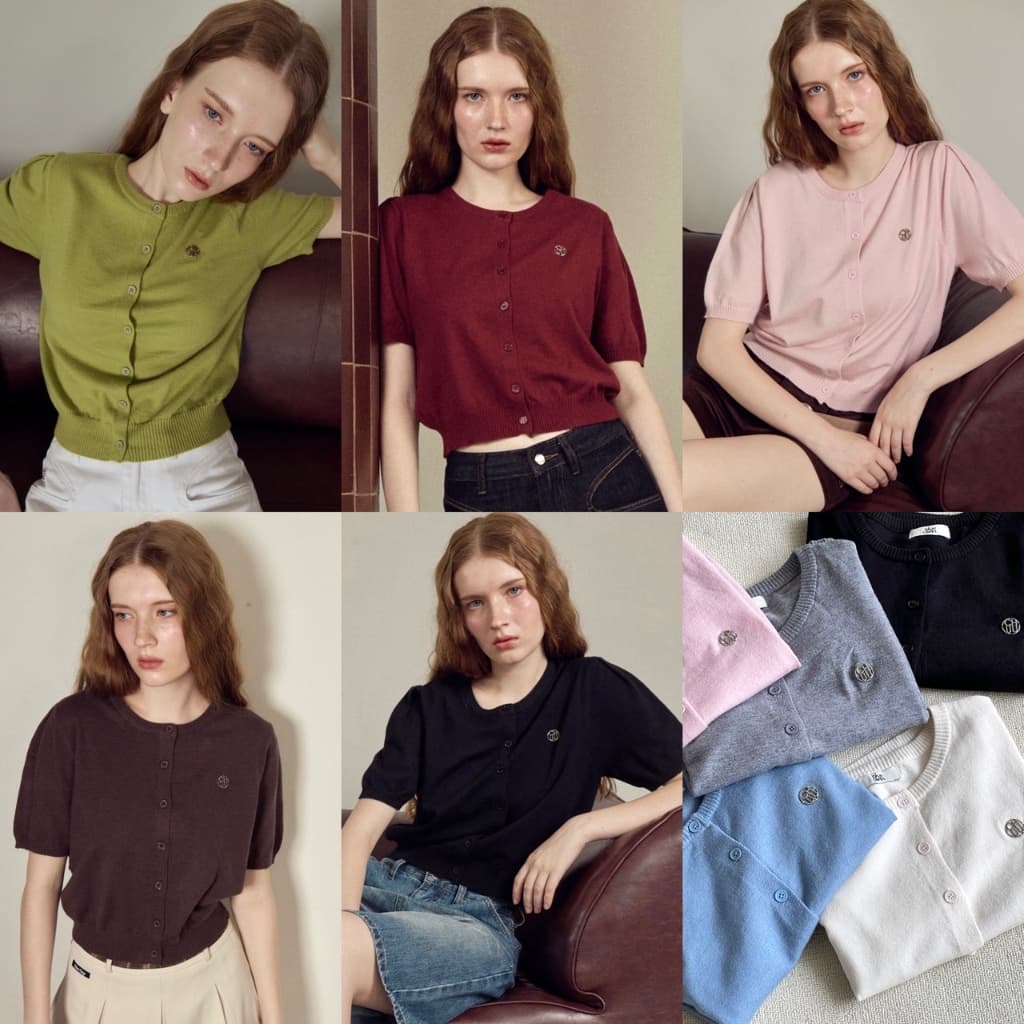 CHUUCHOP | Macaron Knit Top เสื้อไหมพรมผู้หญิง คาร์ดิแกนแขนสั้น ผ้านุ่ม ใส่สบาย มีให้เลือก 9 สี (C8348)