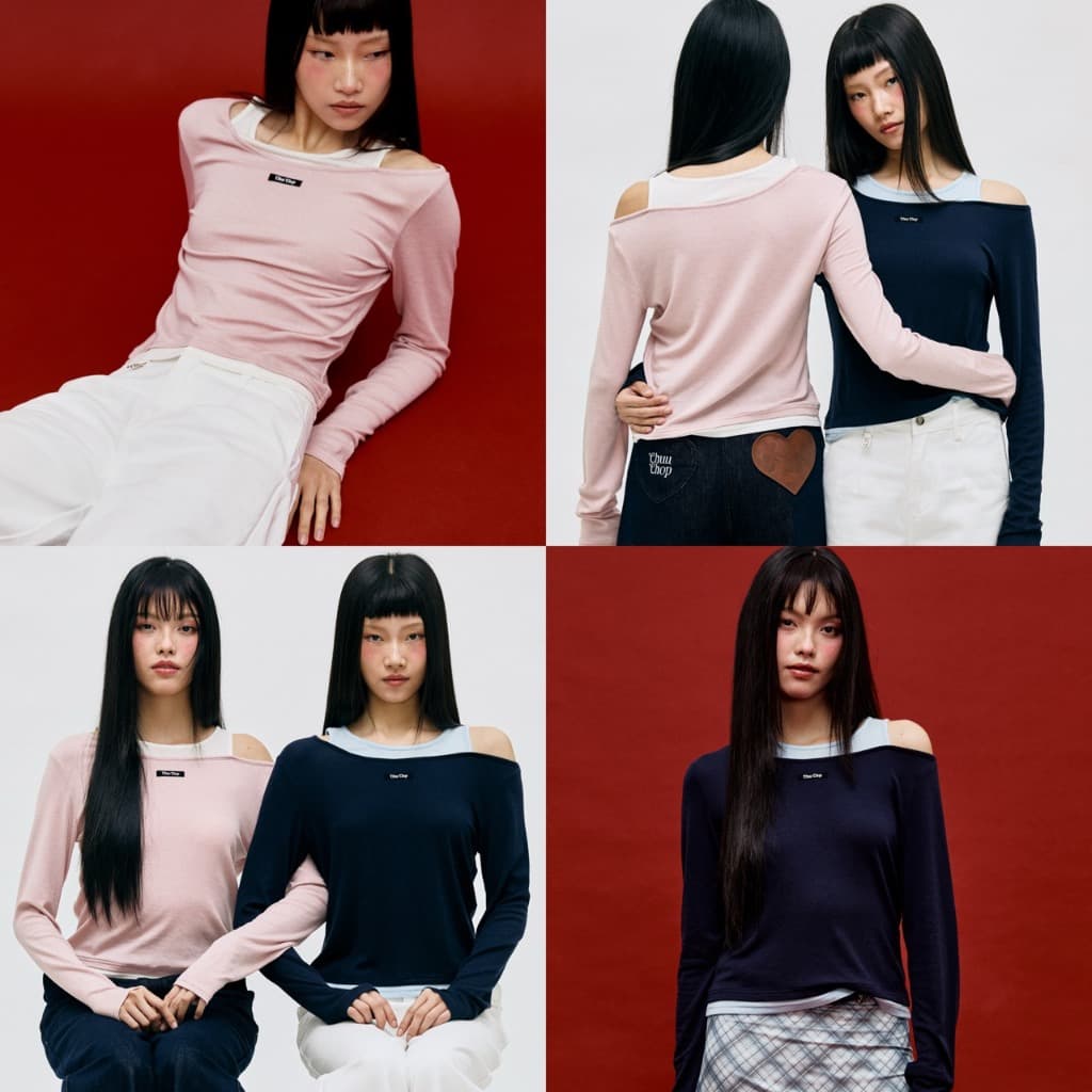 CHUUCHOP | S-2XL | Yujin Long Sleeve Top เสื้อผู้หญิงแขนยาวทูโทน ดีไซน์ 2 เลเยอร์ ผ้ายืด ใส่สบาย (C8479)