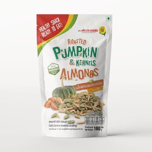 เมล็ดฟักทองและอัลมอนด์อบไม่เกลือ 180g. Roasted Pumpkin Kernels and Almond No Salt 180 g.(สินค้าพร้อมทาน) รูปที่ 1