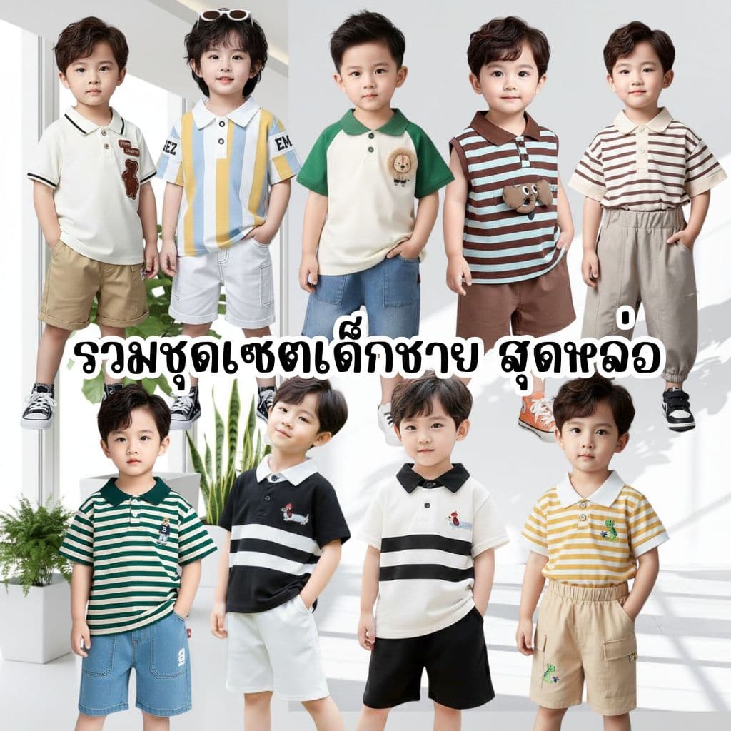 ชุดเด็กผู้ชาย เสือโปโล+กางเกงขาสั้น ชุดเข้าเซท2 ชิ้น สําหรับเด็กผู้ชาย 80-120 cm แขนสั้น ลายทาง แฟชัน…