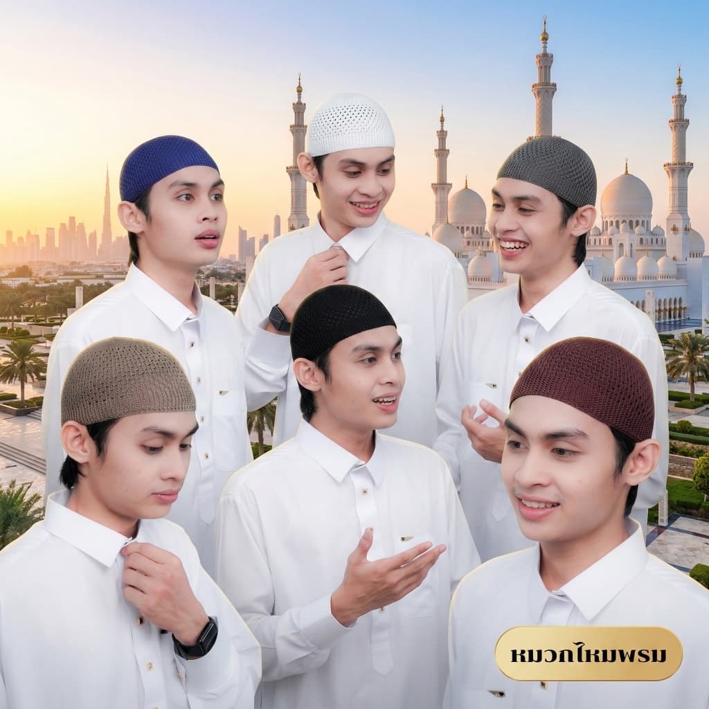 หมวกไหมถักงานนําเข้า มุสลิมชาย อิสลามกะปิเยาะห์ถักทอสีพื้นไม่มีลาย ยืดได้ดีกระชับศีรษะGA34วาริสมุสลิม