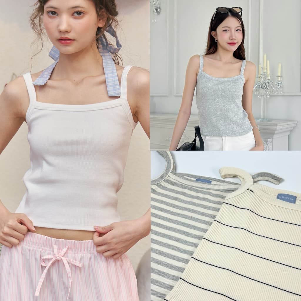 88story.th - Ami top พร้อมส่ง (มีหลายแบบ)เสื้อสายเดี่ยว ผ้าร่องคอตตอนผ้าหนานุ่มยืดหยุ่นได้ดี ทรงสวยงานดีมาก