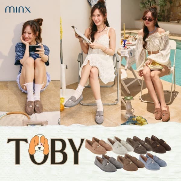 สีใหม่! Minx รุ่น Toby (palette2) รองเท้าโลฟเฟอร์ หนังกลับ พื้นบุฟองน้ํานุ่ม ประดับชาร์มน่ารัก