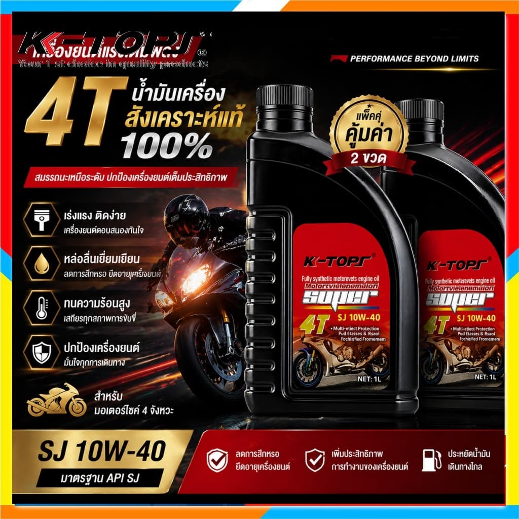 น้ํามันเครื่อง 10W-40 น้ํามันเครื่อง มอเตอร์ไซค์ น้ํามันเครื่องมอเตอร์ไซค์ สังเคราะห์แท้ 100% สําหรับ 4 จังหวะ