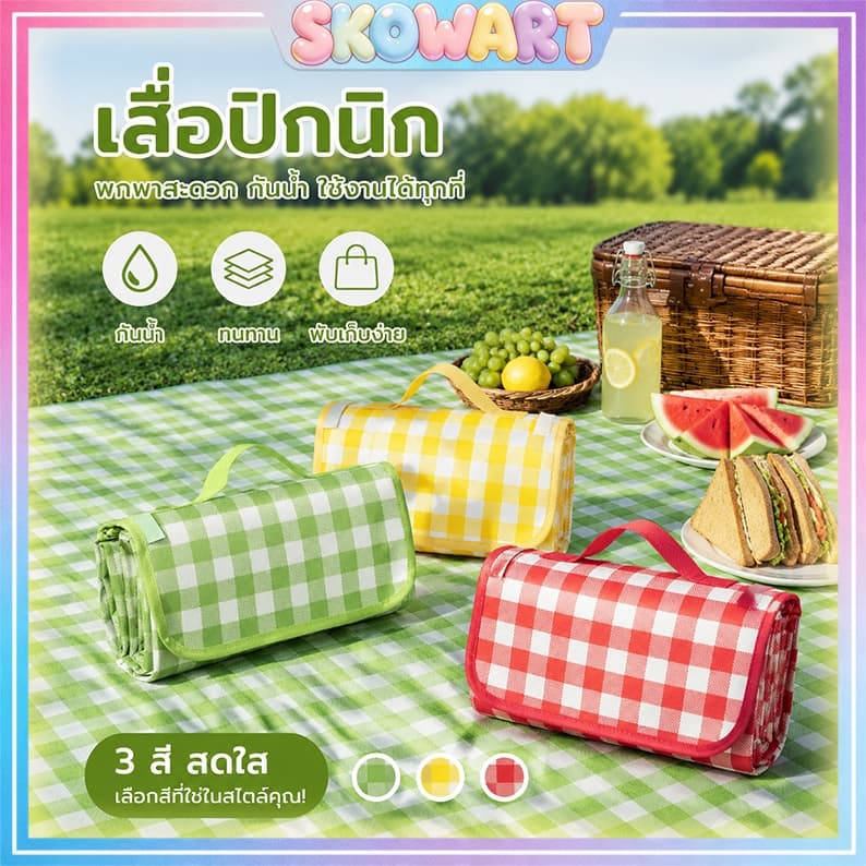 เสื่อปิคนิคกันน้ํา ผ้าออกซ์ฟอร์ดทนทาน พับเก็บง่าย หลากหลายขนาด เสื่อปิคนิคพับได้ กันน้ําและป้องกันความชื้น