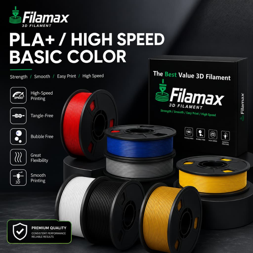Filamax เส้นพลาสติก PLA+ Basic ระดับพรีเมียม (1.75 มม. 1 กก.) ไร้กลิ่น ไหลลื่น ปริ้นง่ายกว่า…