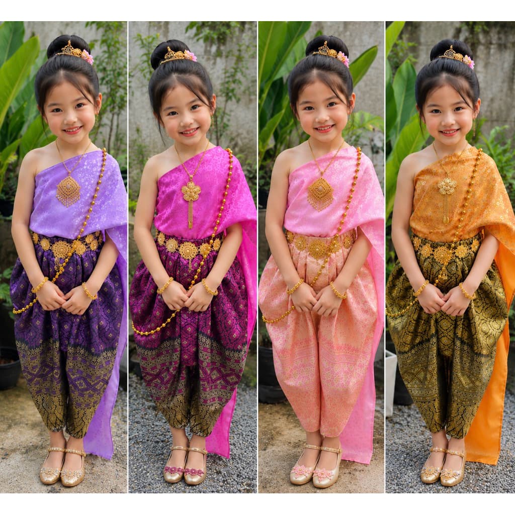 ชุดไทยเด็กผู้หญิงสําเร็จรูป สไบ+โจงกระเบน (ไม่รวมเครื่องประดับ) พร้อมส่ง