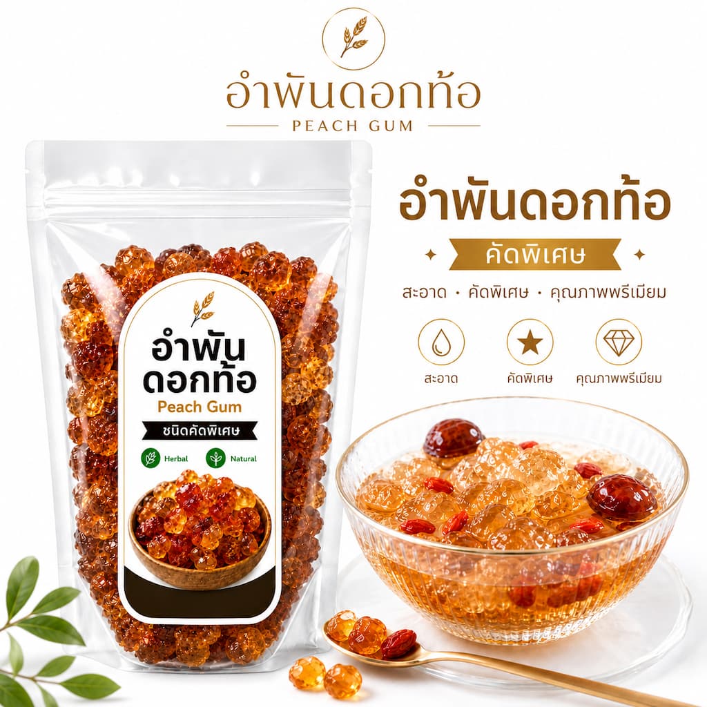 อําพันดอกท้อ Peach Gum เกรดพรีเมียม คัดพิเศษ | เม็ดใสสีอําพัน | ตุ๋นหวาน ทําเครื่องดื่ม | Herbal Natural |…