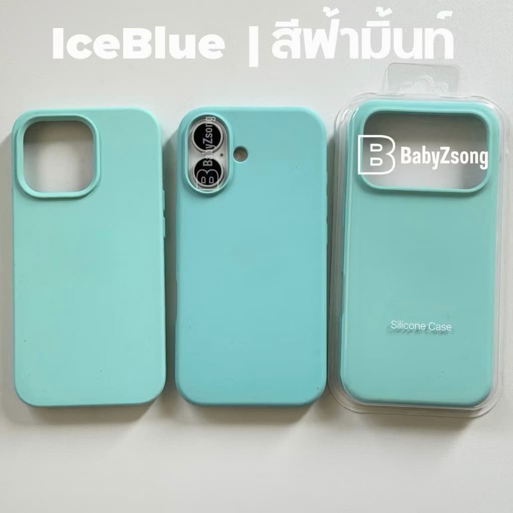 babyz-Case Silicone เคสสี-Ice Blue สีฟ้ามินท์กํามะยี่โลโก้ สําหรับรุ่นไอโฟน11-18 18Pro 18ProMax